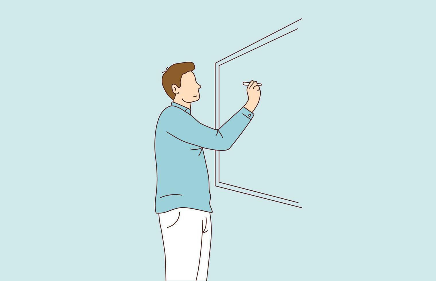 The teacher explains the lesson using the blackboard. Teacher vector Illustration