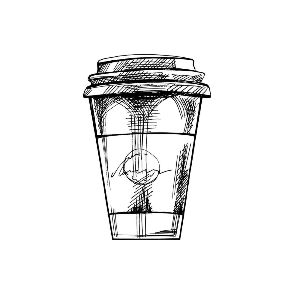 dibujado a mano bosquejo de café para llevar taza. garabatear ilustración. ecología concepto. vector. vector