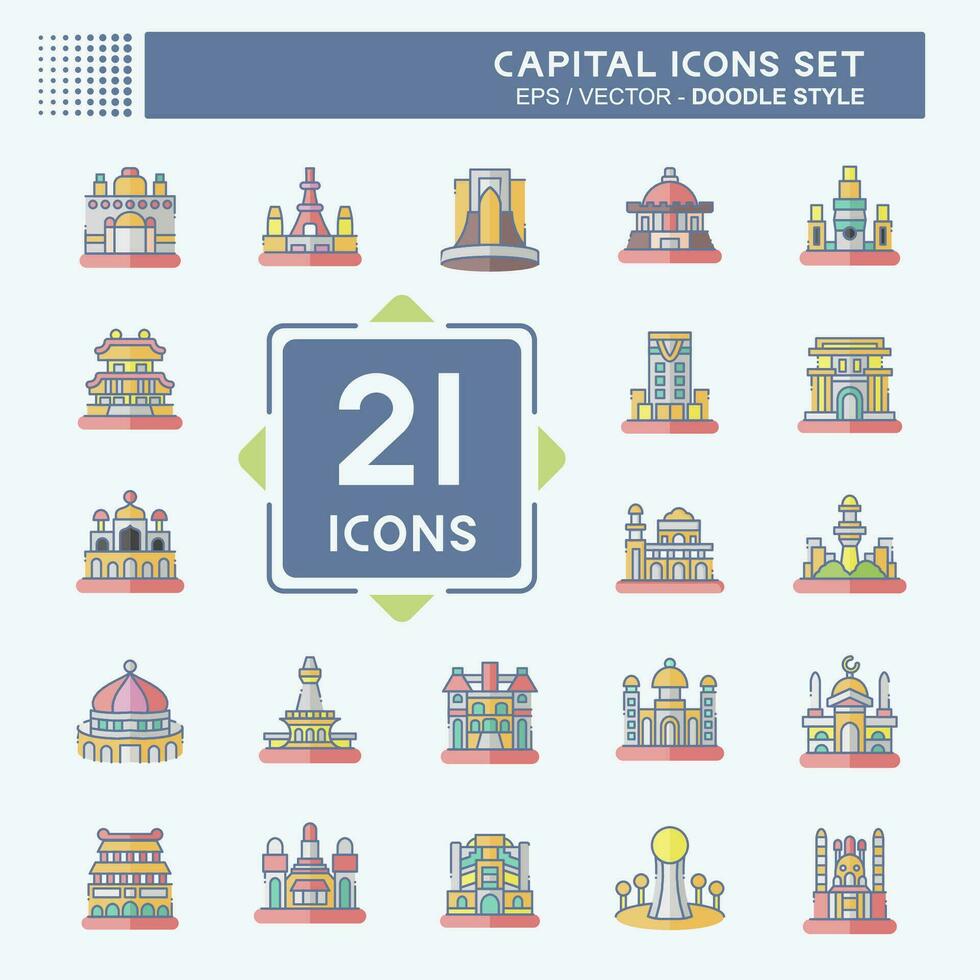 icono conjunto capital. relacionado a capital símbolo. garabatear estilo. sencillo diseño editable. sencillo ilustración vector