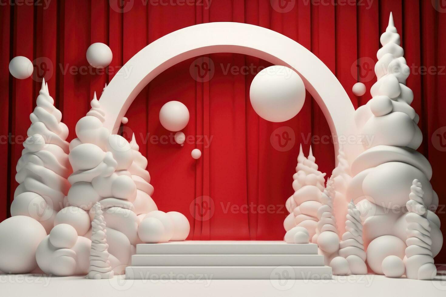 Festive composition with podium for Christmas background. Generative AI photo
