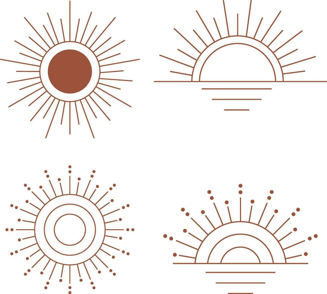 Boho Sun Illustration. Isolated Vector Set