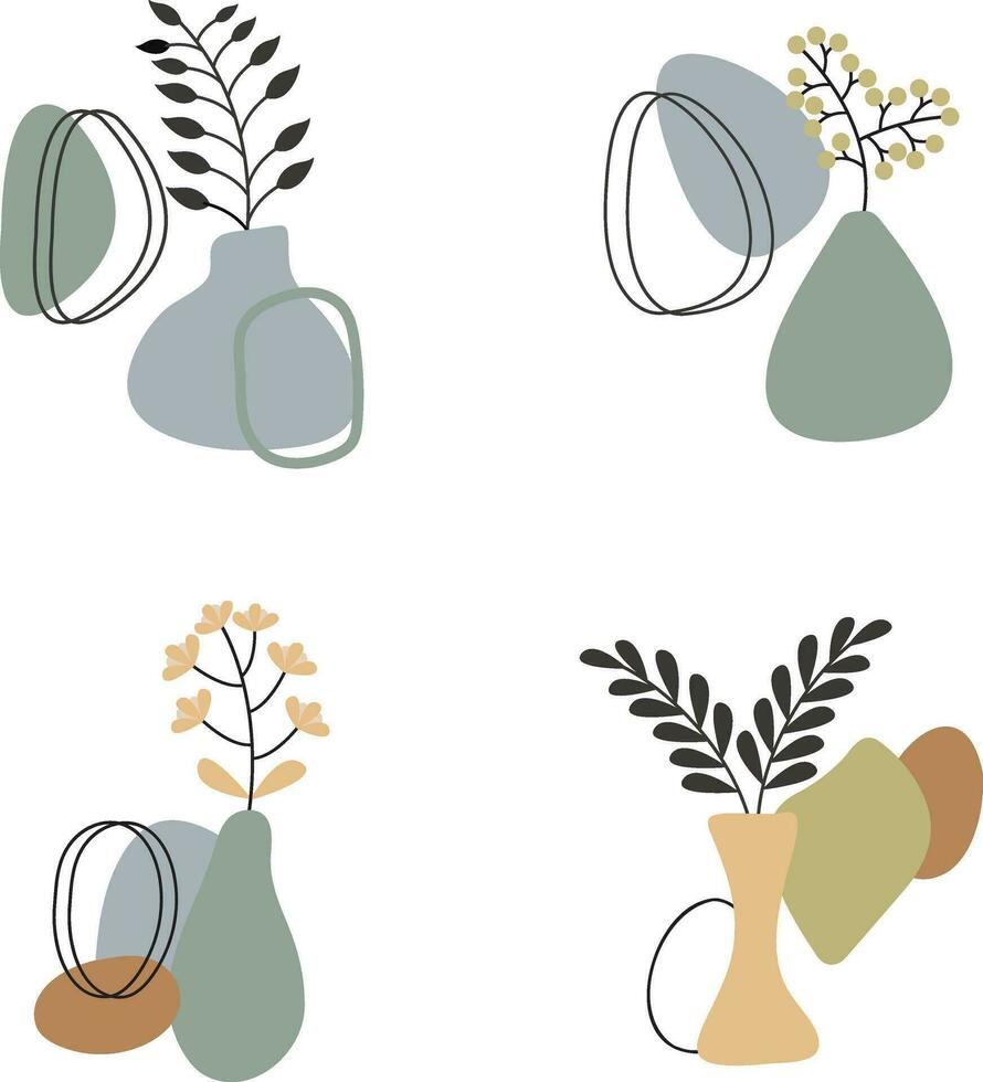 Leaf Vase Shape Set. Isolated on White Background. Vector Illustration
