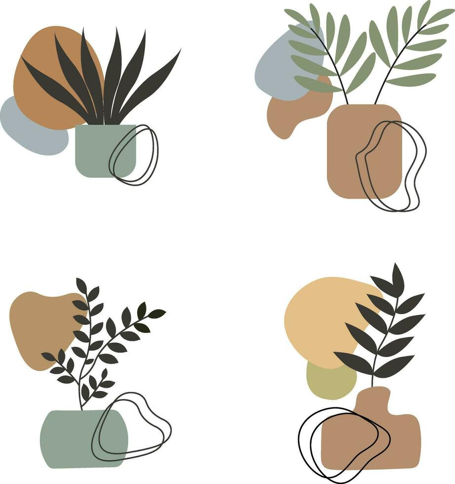 Leaf Vase Shape Set. Isolated on White Background. Vector Illustration