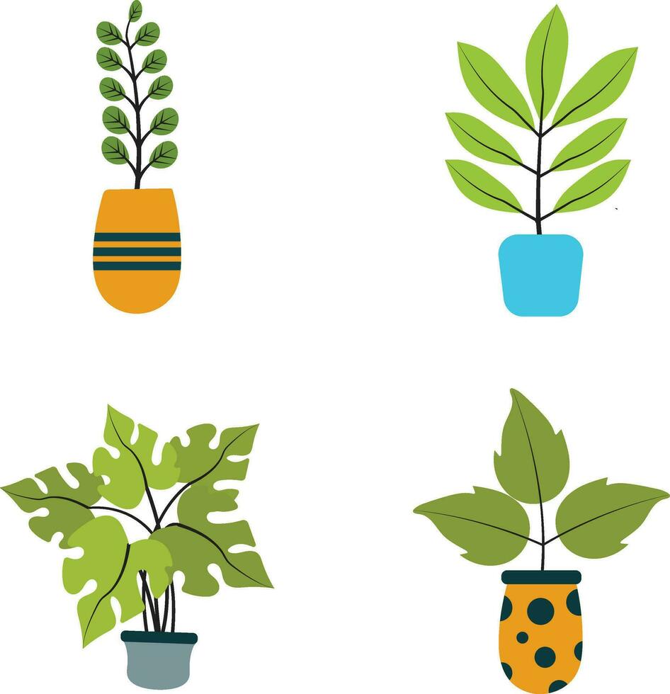 Potted Plant Illustration with Simple Design. Isolated Vector Set.