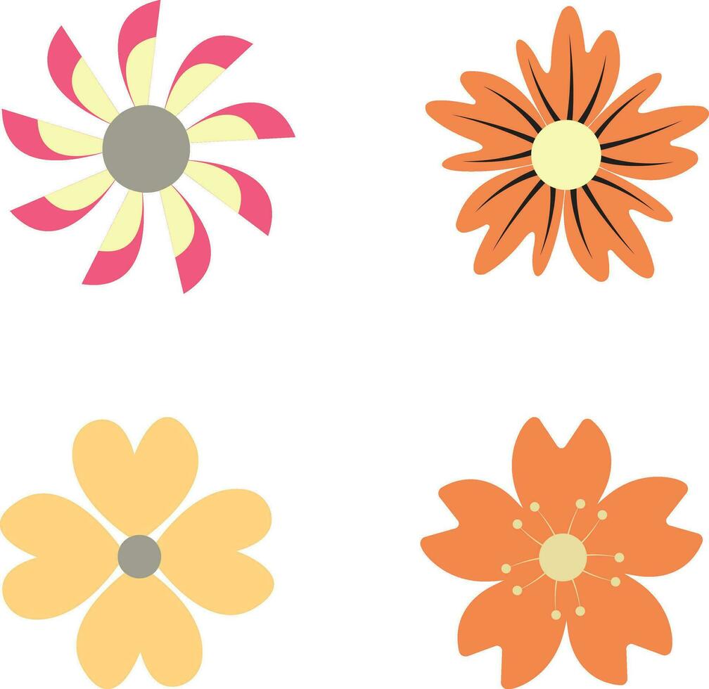 Vintage Flower with Flat Design. Vector Illustration Set.