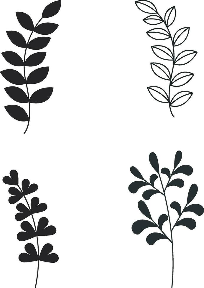 Winter Leaves with Flat Design. Vector Illustration Set.