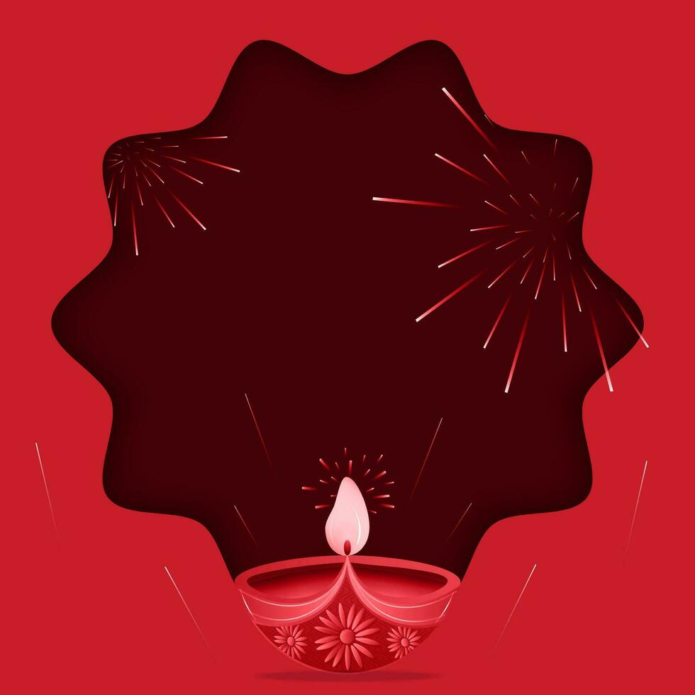 hermosa diwali diya con petardos en rojo antecedentes. vector ilustración