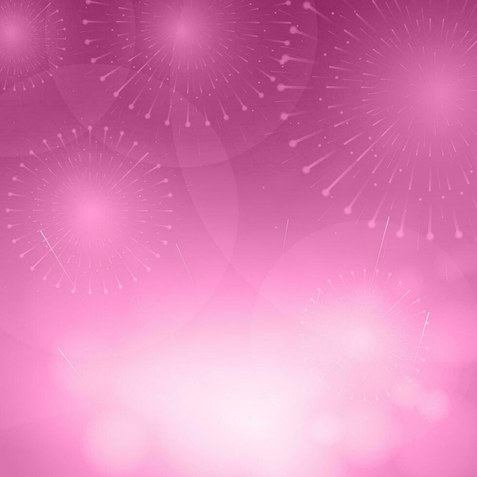 illustration of fireworks on pink background. Fireworks background. Happy Diwali celebration firecrackers on abstract background in bokeh effects. vector