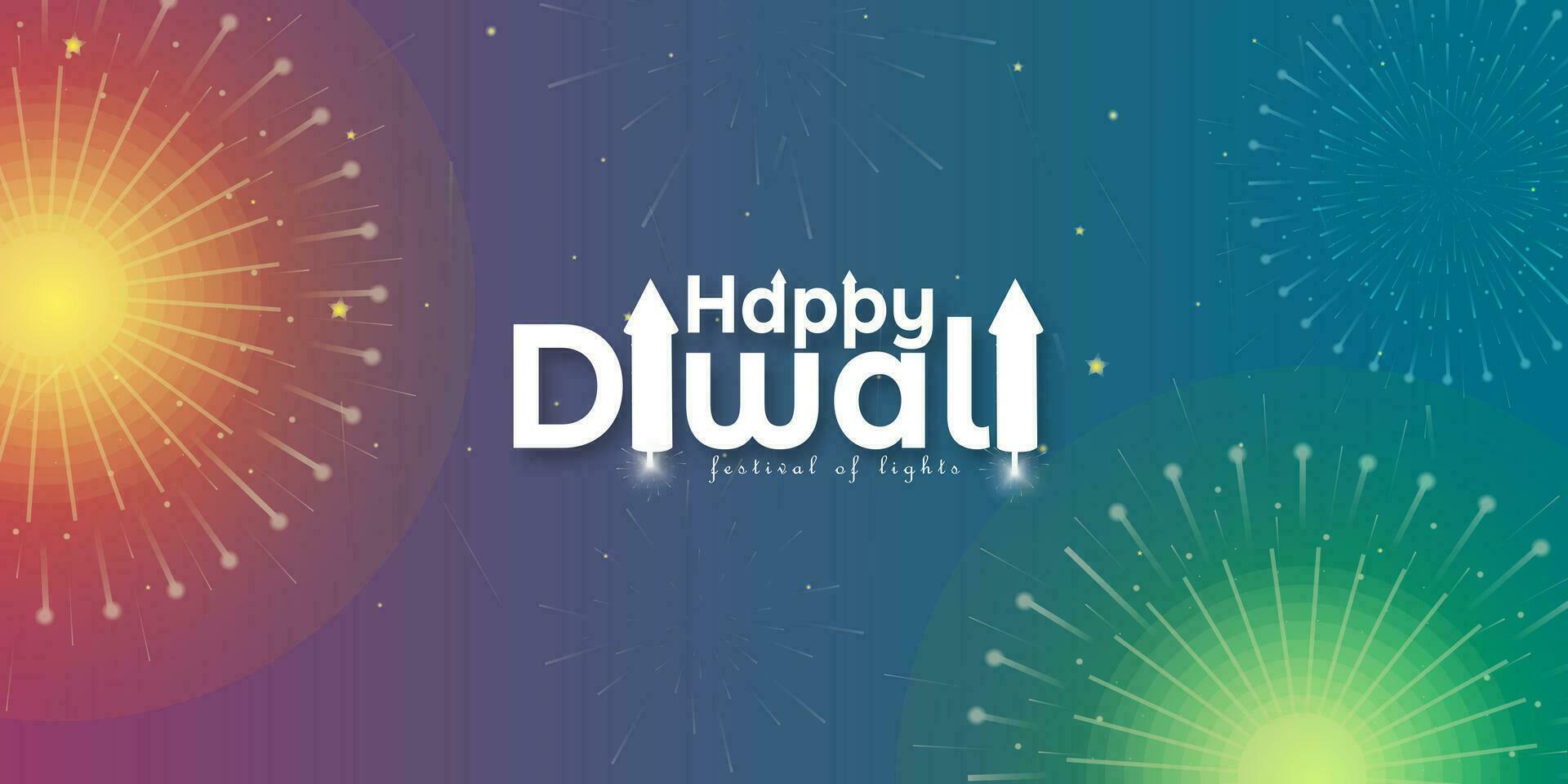 Happy Diwali background with fireworks and text. Vector illustration.