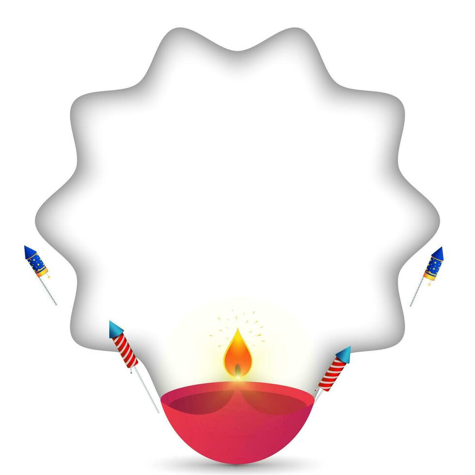 Diwali festival greeting card design with diya oil lamp with fireworks background. Vector illustration