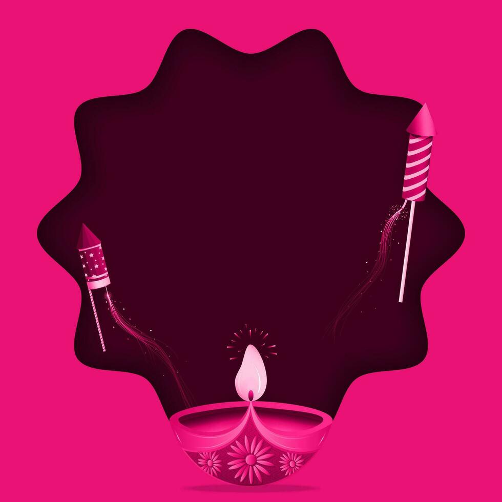 Happy Diwali greeting card background with diya lamps and fireworks. Vector illustration.
