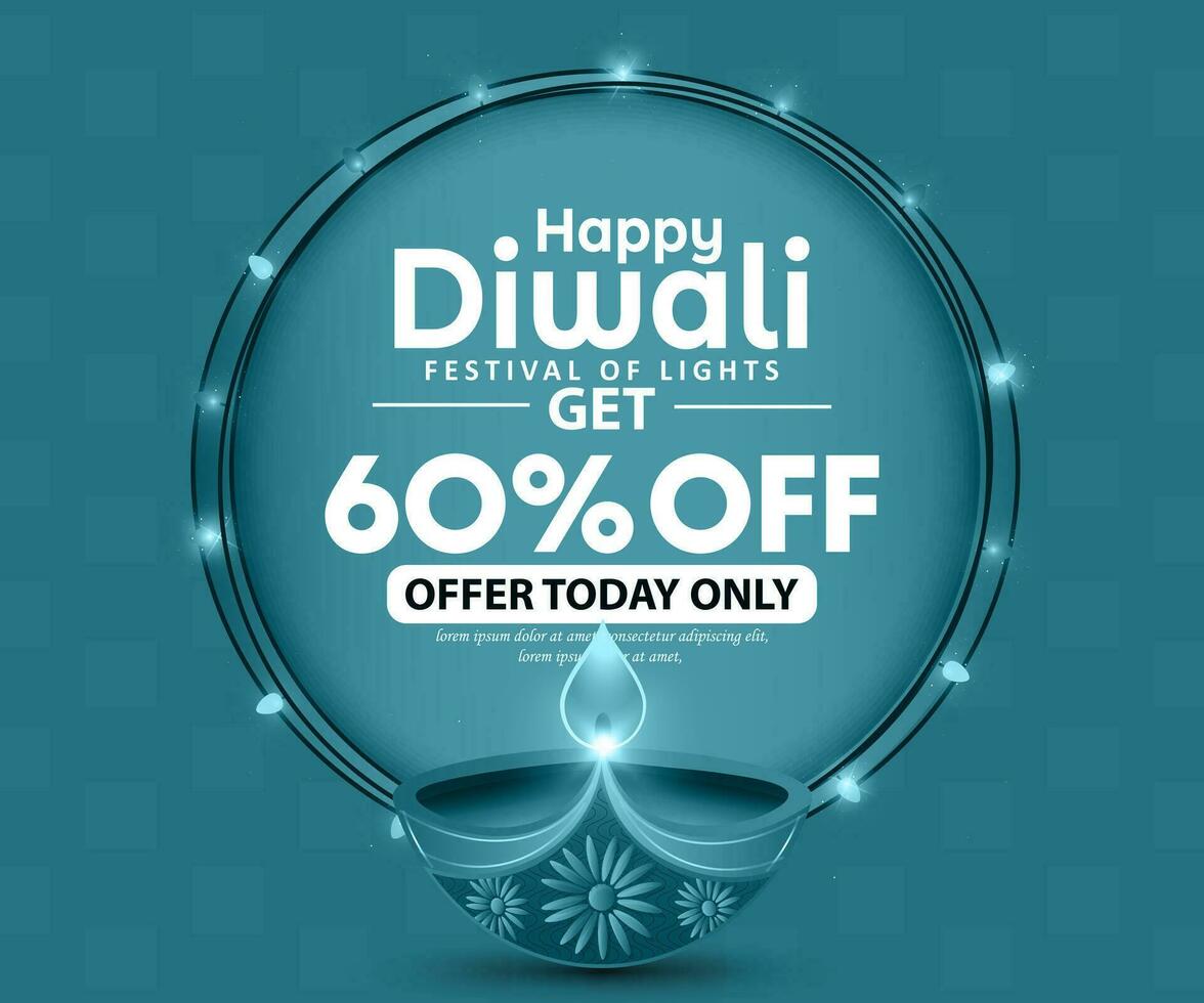 offer sale ad banner design template, Diwali celebration banner or poster with diya oil lamp. vector