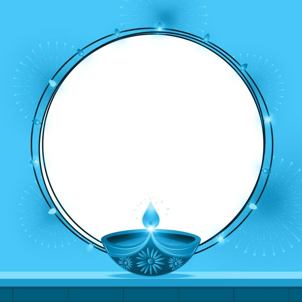 Vector illustration of Diwali Diya on festival of lights background with space for your text.