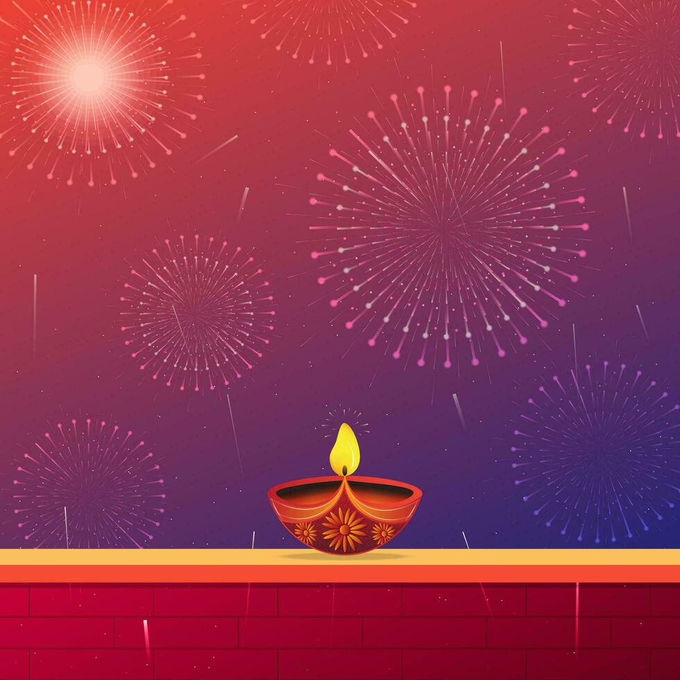 Happy Diwali background. Indian festival Diwali background with diya and fireworks. vector