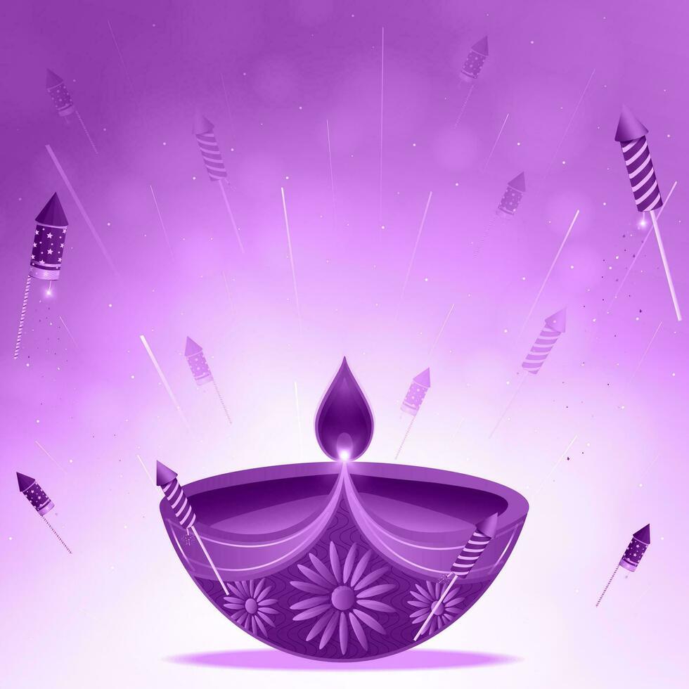 Happy Diwali festival background with diya and firecrackers. Vector illustration.