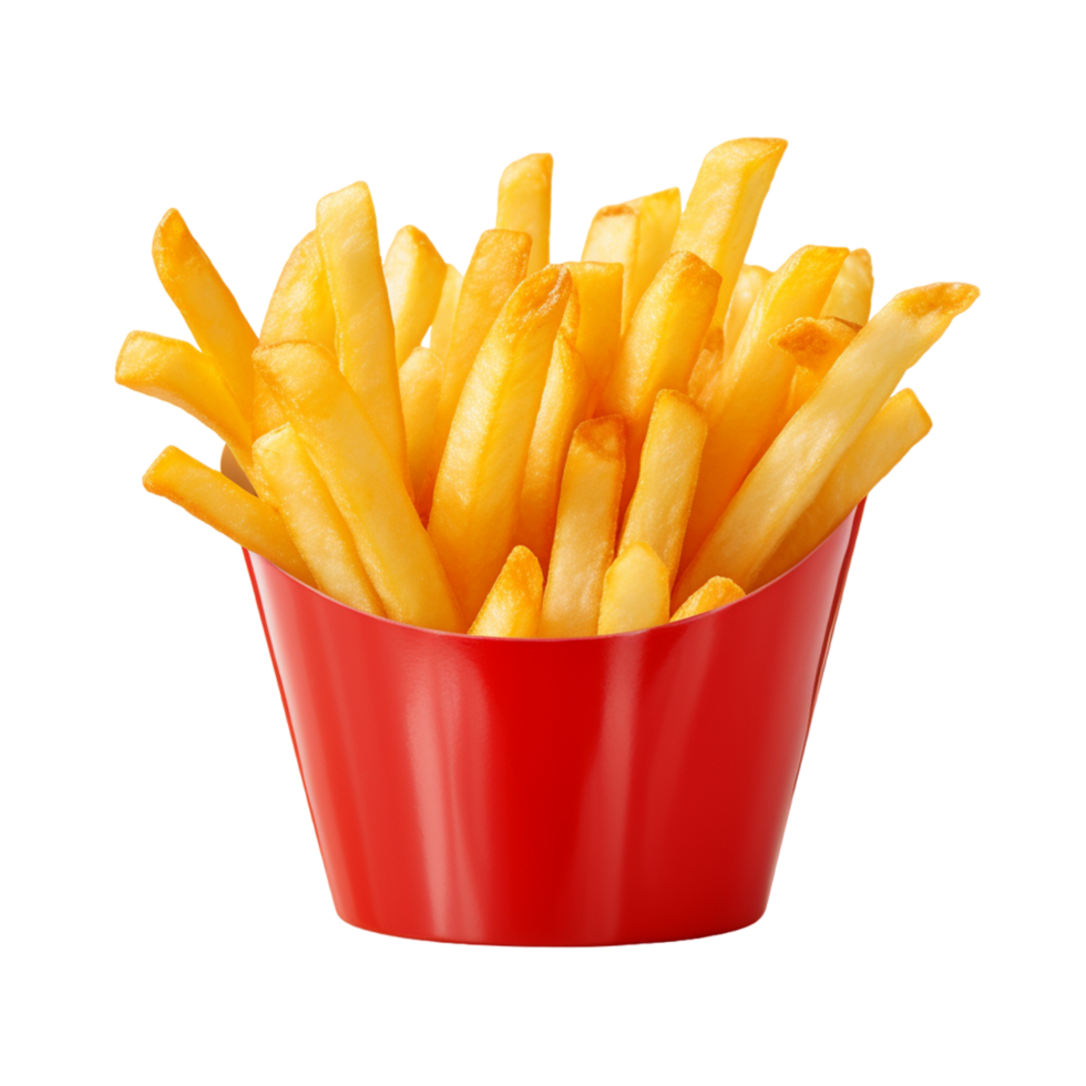 French potato fries in a red paper box isolated on transparent ai generative png