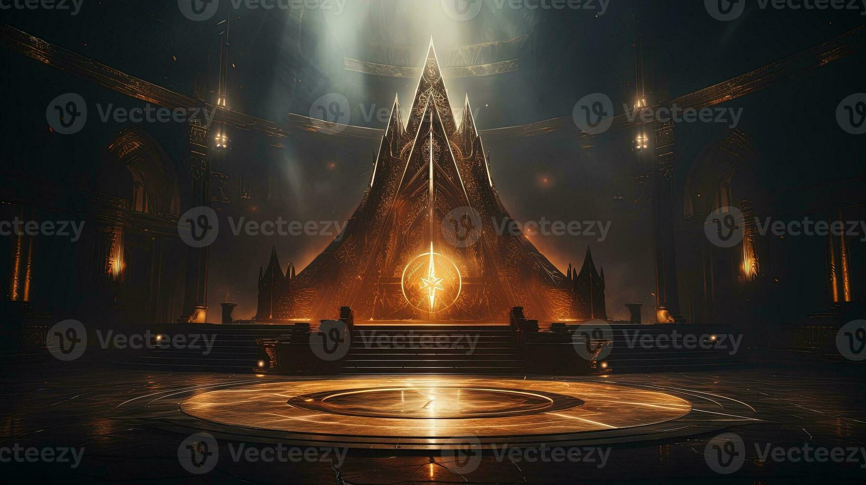 dark podiums glow, digital art illustration, Generative AI photo