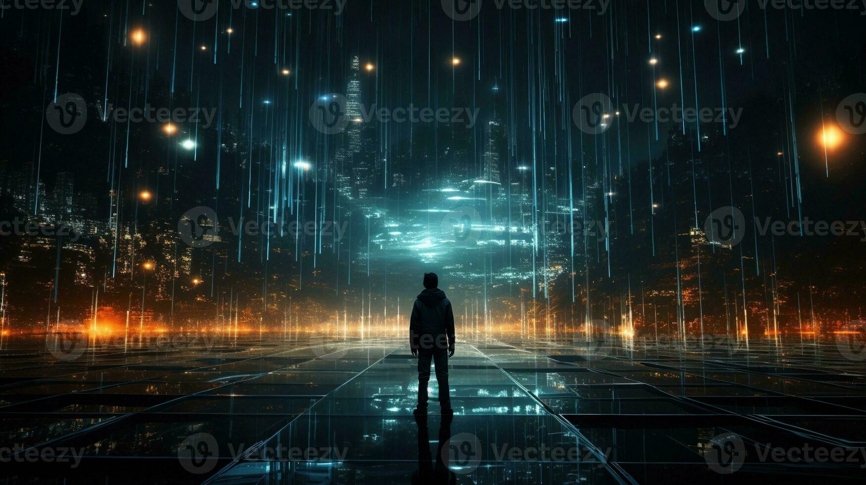 infinite data matrix, digital art illustration, Generative AI photo