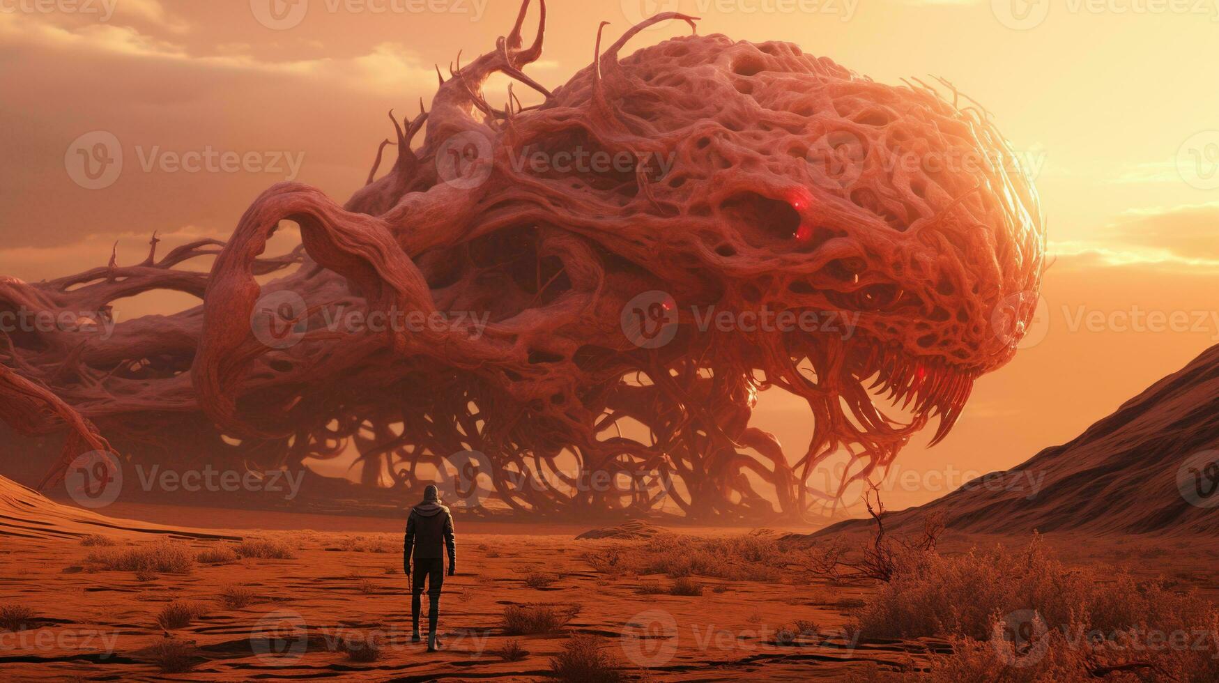 secrets in the monster desert, digital art illustration, Generative AI photo