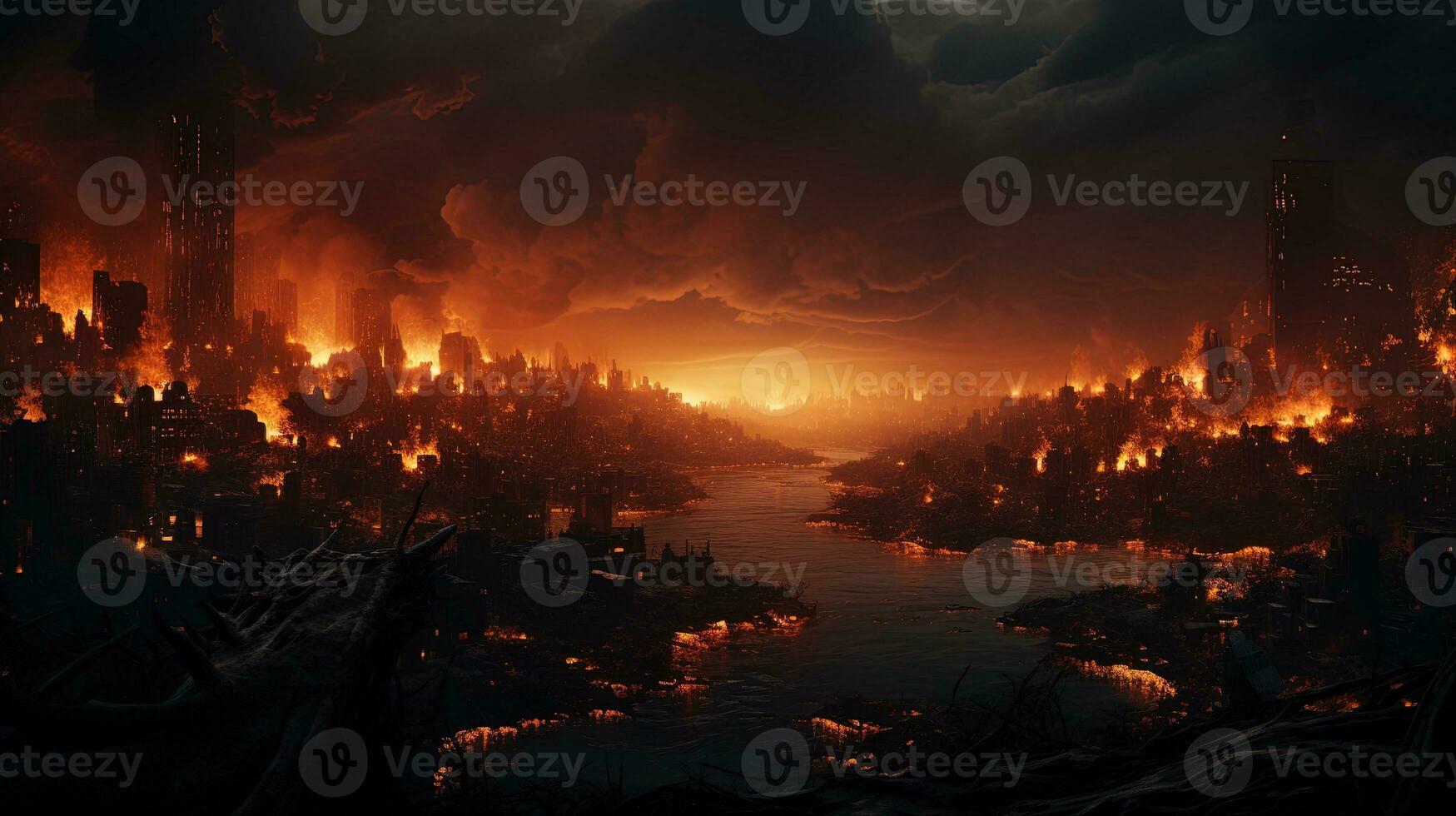 global devastation, digital art illustration, Generative AI photo