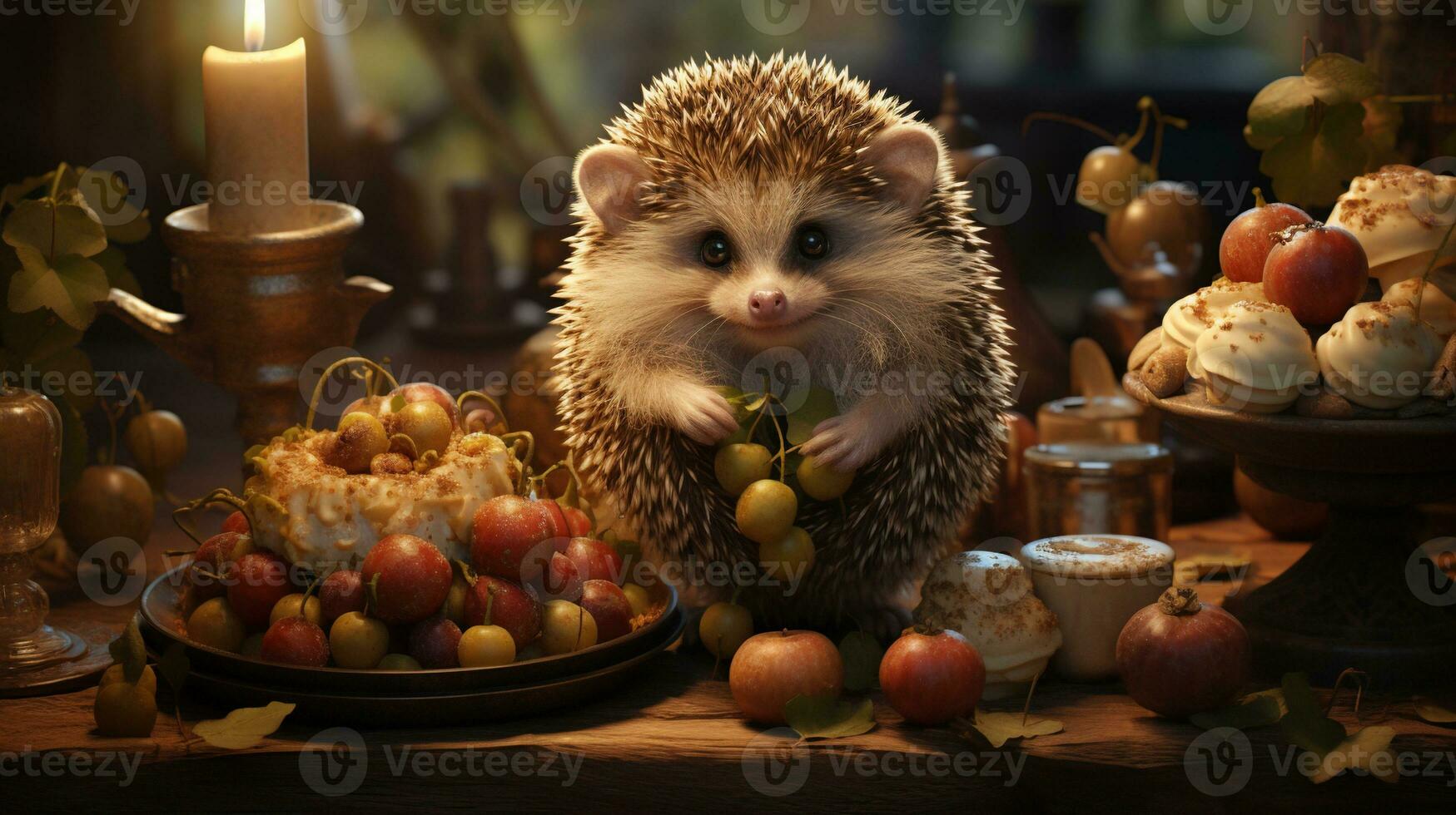 hedgehog greedy druidess, digital art illustration, Generative AI photo