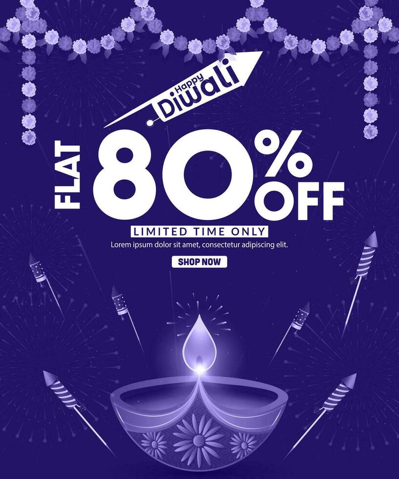 contento diwali promoción rebaja bandera diseño modelo. diwali diya petróleo lámpara con petardos antecedentes en diwali festival. vector ilustración