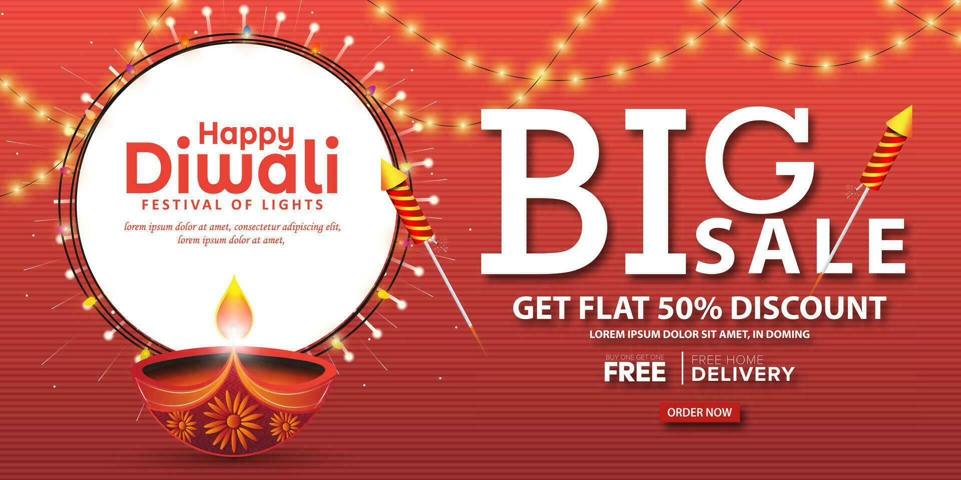 Happy Diwali Big Sale Promotion Poster or Banner Design Template. Diwali is the festival of lights. Vector illustration