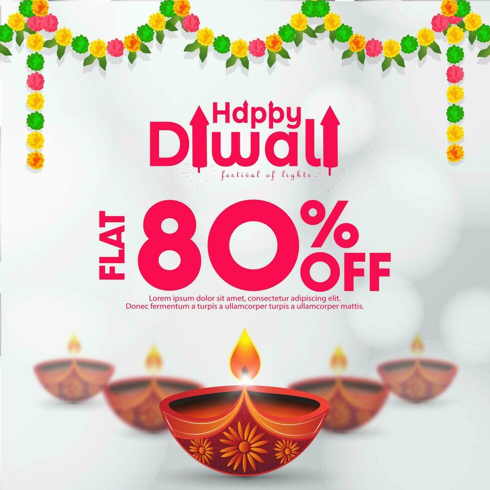 Happy Diwali Sale Banner Template Design with Diya. Vector illustration.