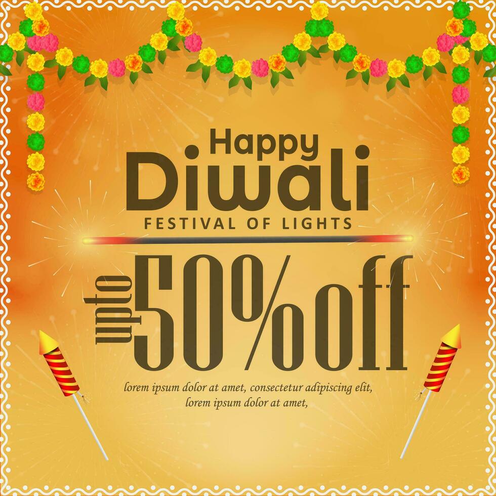 happy diwali ad sales banner template design with floral background. vector