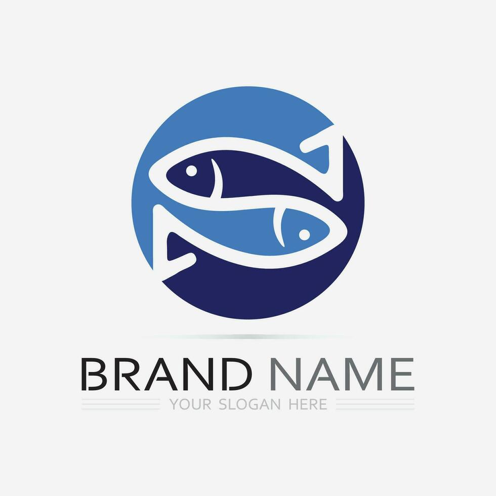 plantilla de logotipo de diseño de icono abstracto de pescado, símbolo de vector creativo de club de pesca o tienda en línea.