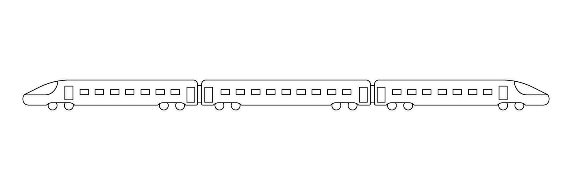High speed railway train for passenger travel, model coloring line icon. Railroad travel and railway tourism. Train public transport side view. Vector outline illustration