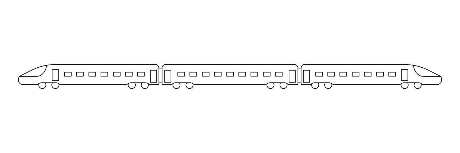 High speed railway train for passenger travel, model coloring line icon. Railroad travel and railway tourism. Train public transport side view. Vector outline illustration