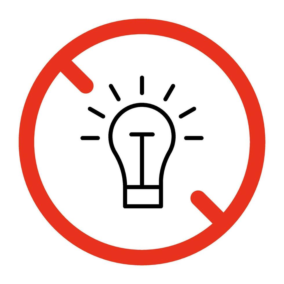 Forbidden to turn on light bulb, ban light lamp sign. Prohibited lamp symbol. Restriction light. Darkness icon. Vector sign