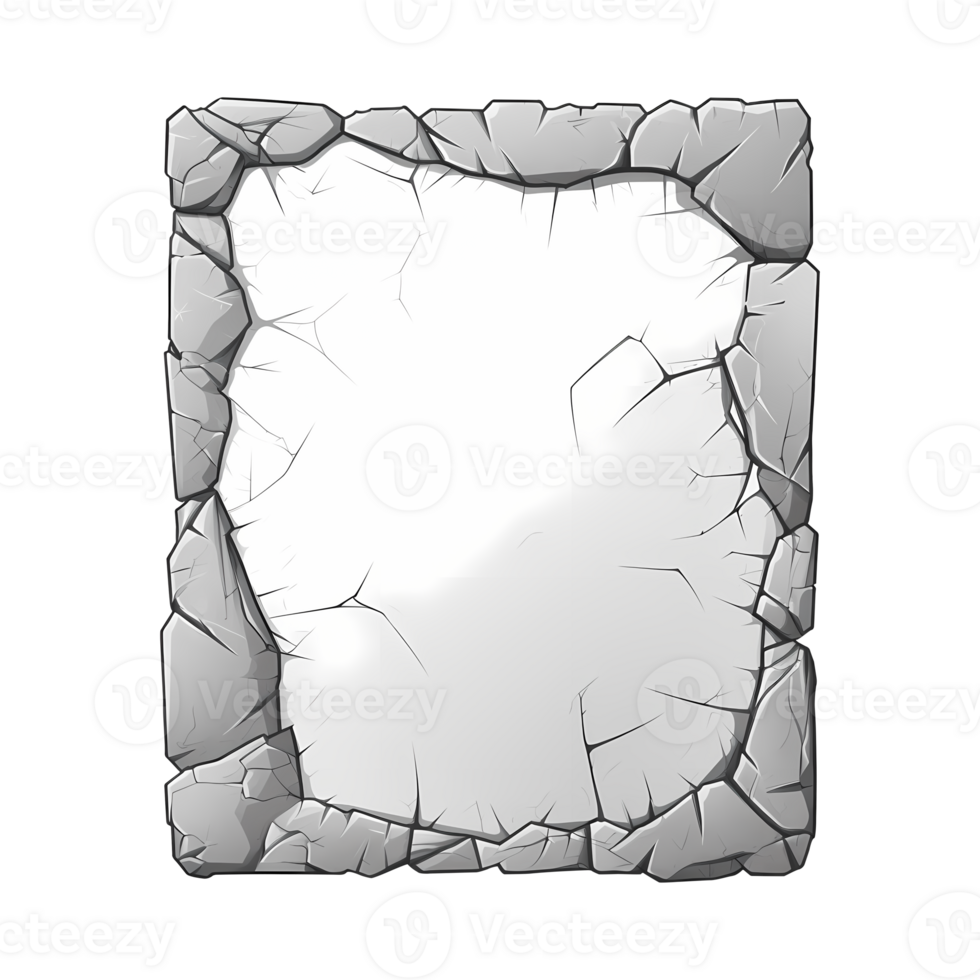 Stone tablet rock banner with cracked elements for game UI png