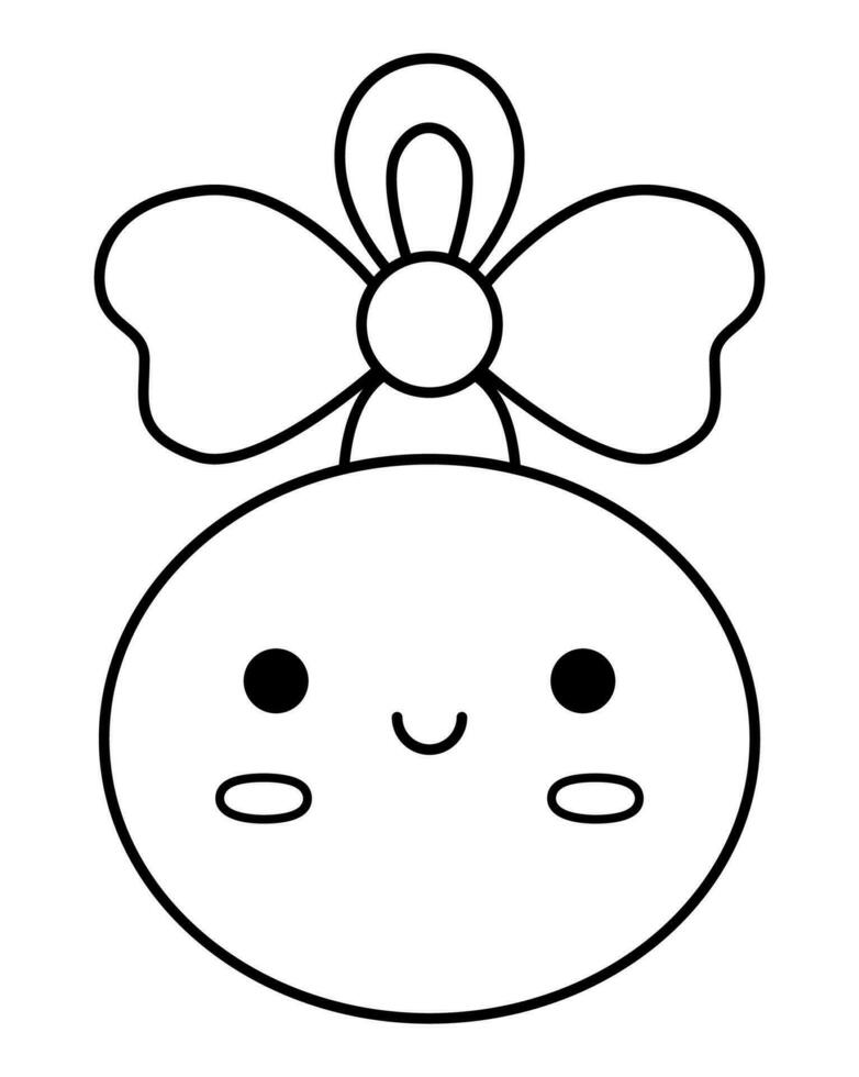 vector negro y blanco kawaii Navidad pelota. linda invierno ornamento personaje ilustración aislado en blanco antecedentes. nuevo año o invierno sonriente árbol decoración. gracioso línea icono, colorante página