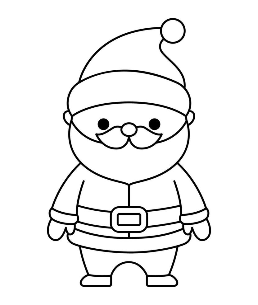 Vector black and white kawaii Santa Claus. Cute Father Frost illustration isolated on white background. Christmas, winter or New Year character. Funny line icon or coloring page
