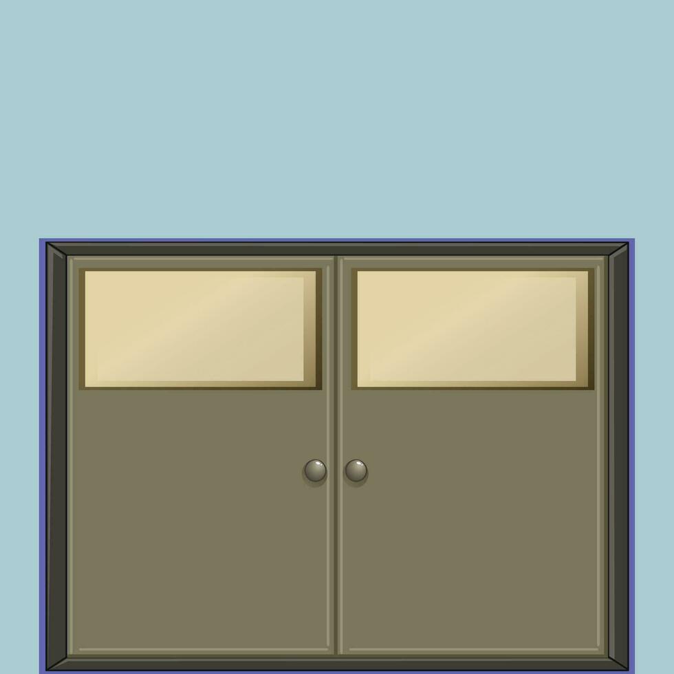 Vector brown double doors with door knobs isolated on white background