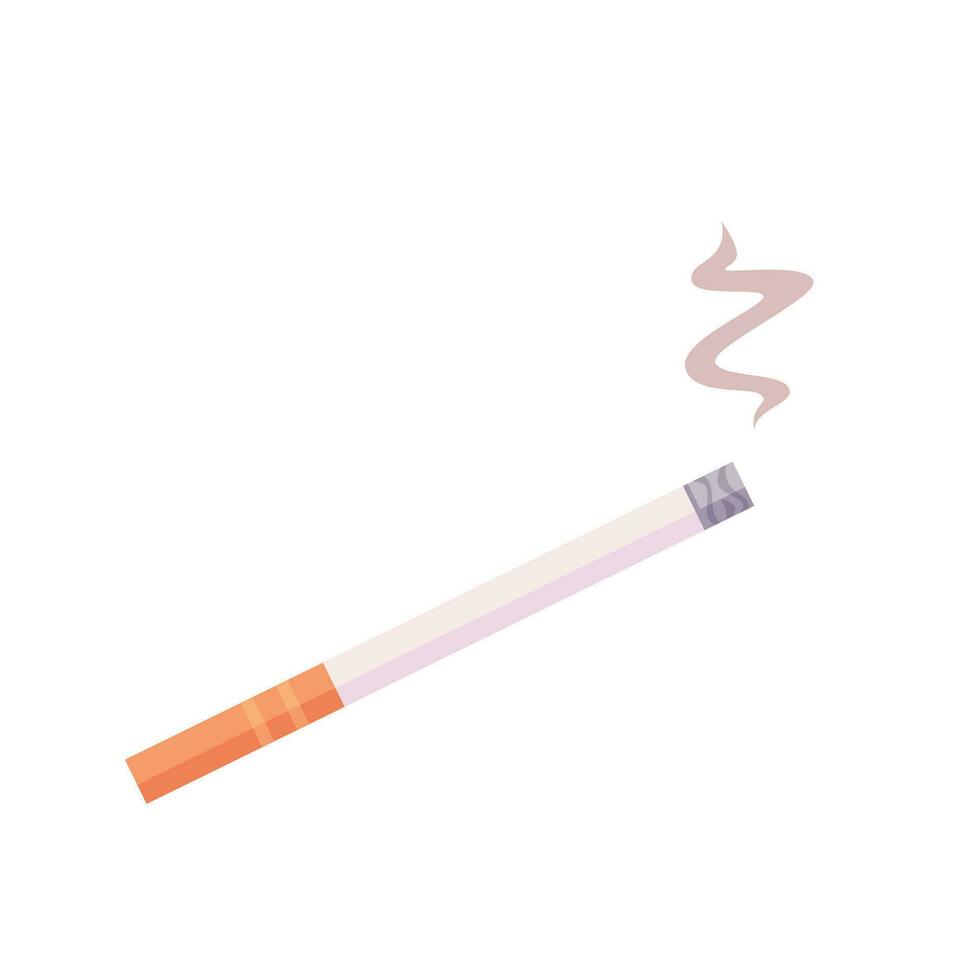 Vector burning cigarette with smoke
