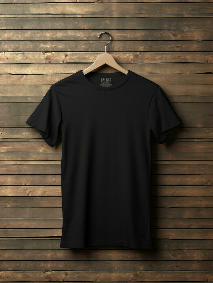 black t shirt mockup hanging on the wall. ai generated photo