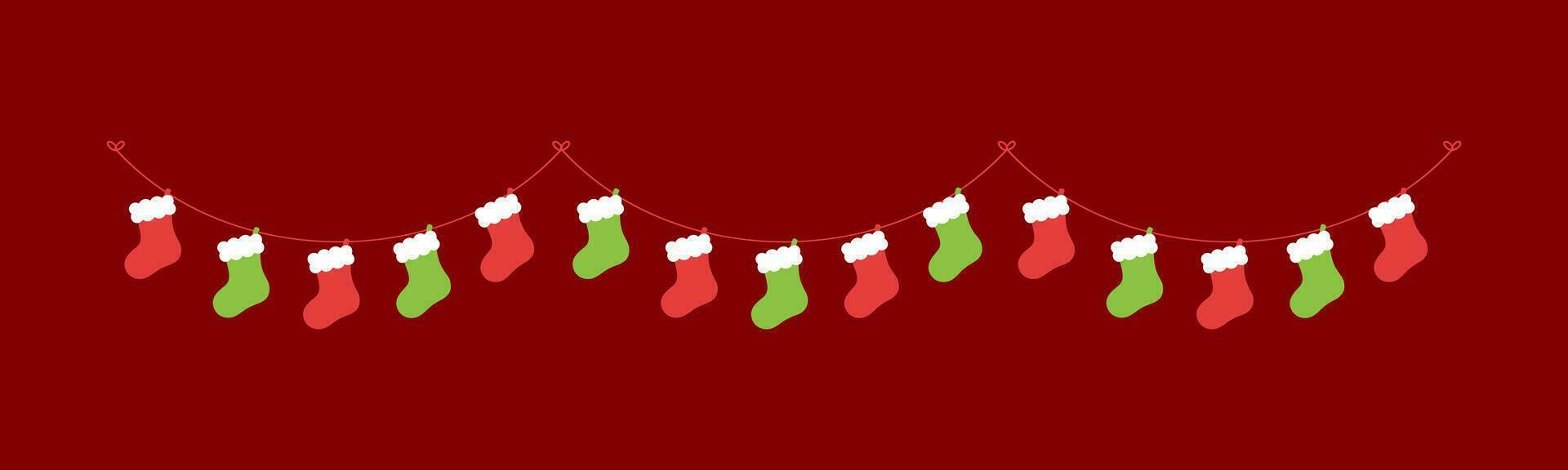 Christmas Stocking Garland Vector Illustration, Christmas Graphics Festive Winter Holiday Season Bunting