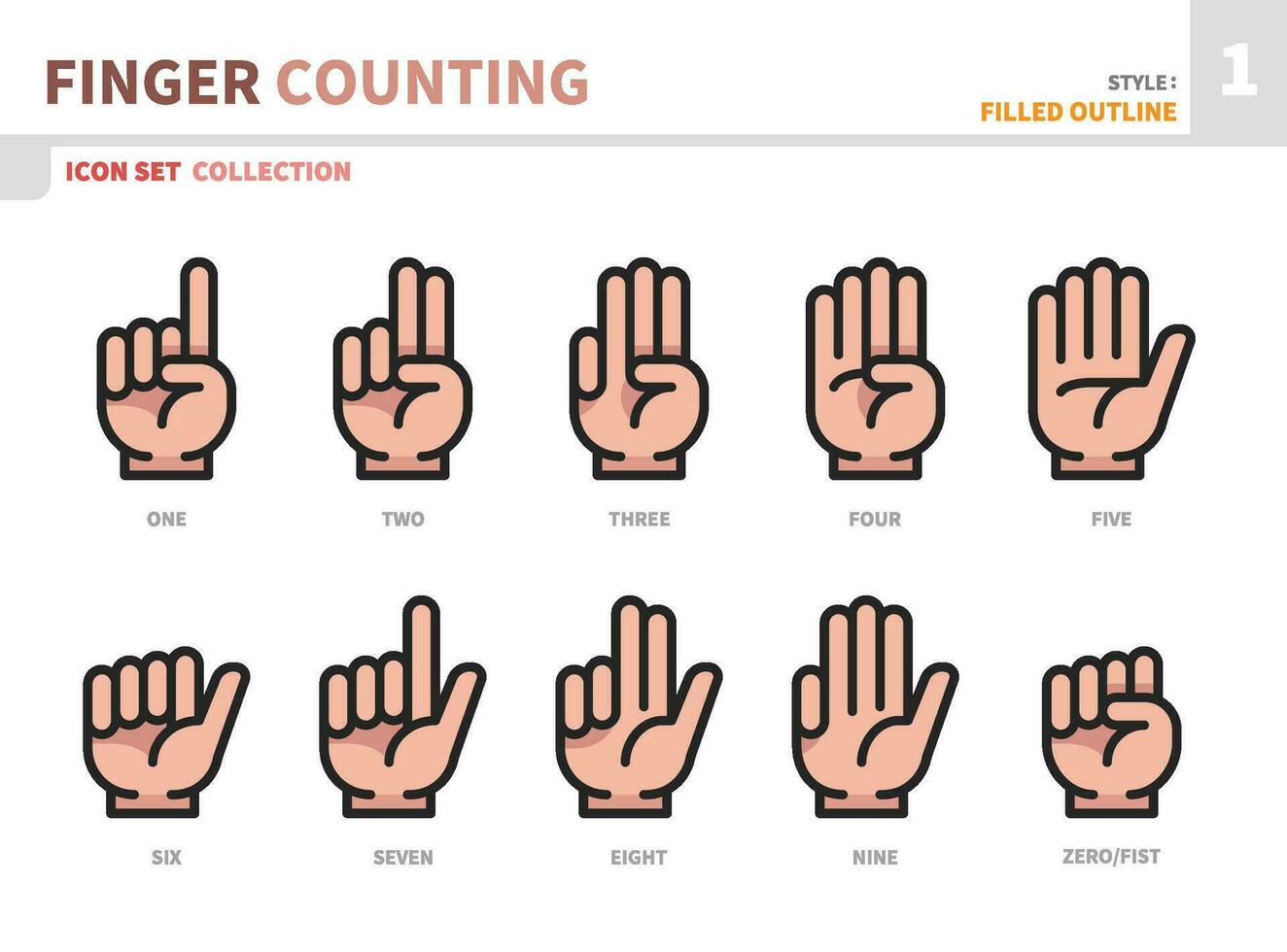 finger count colored outline icon set,vector and illustration vector