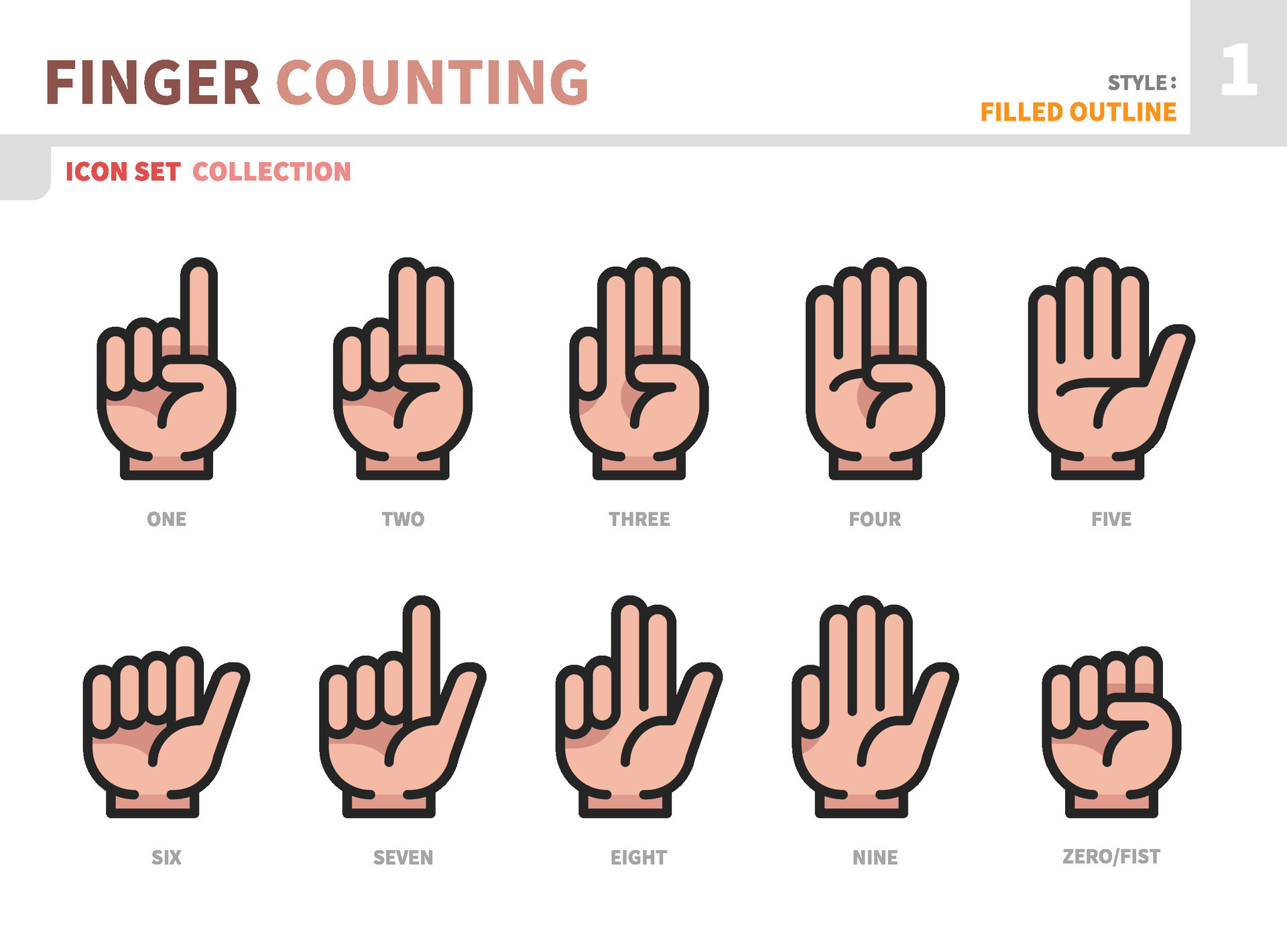finger count colored outline icon set,vector and illustration 29239840 ...