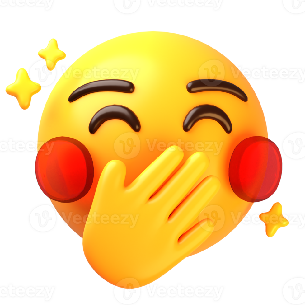 hoppsan rodnande skrattande 3d emoji ikon png