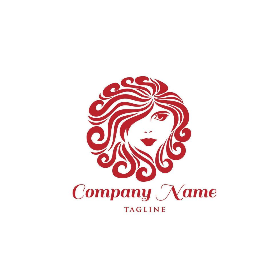 beauty lady hair logo design vector