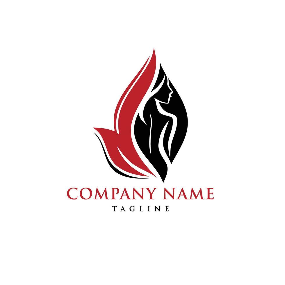 beauty lady hair logo design vector
