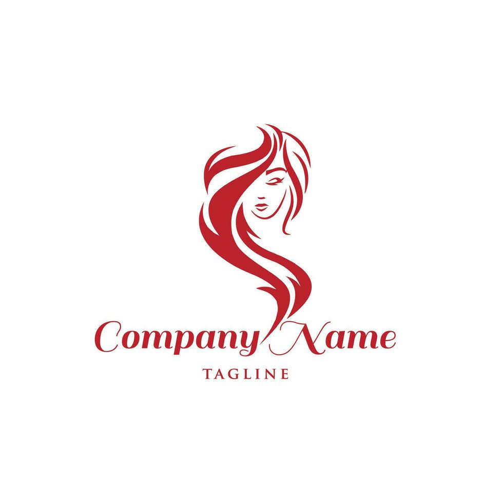 beauty lady hair logo design vector