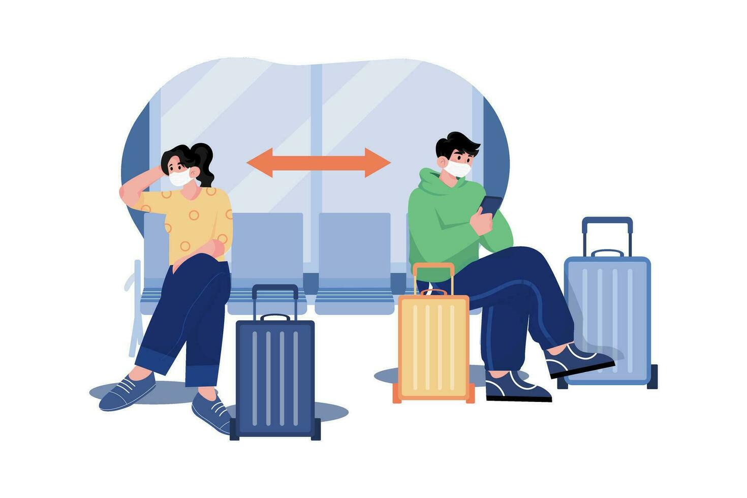 Social Distancing in Airport Illustration concept. A flat illustration isolated on white background vector