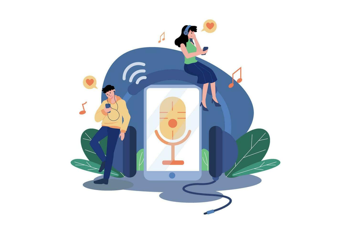 People Listening To Recording Audio Podcasts vector