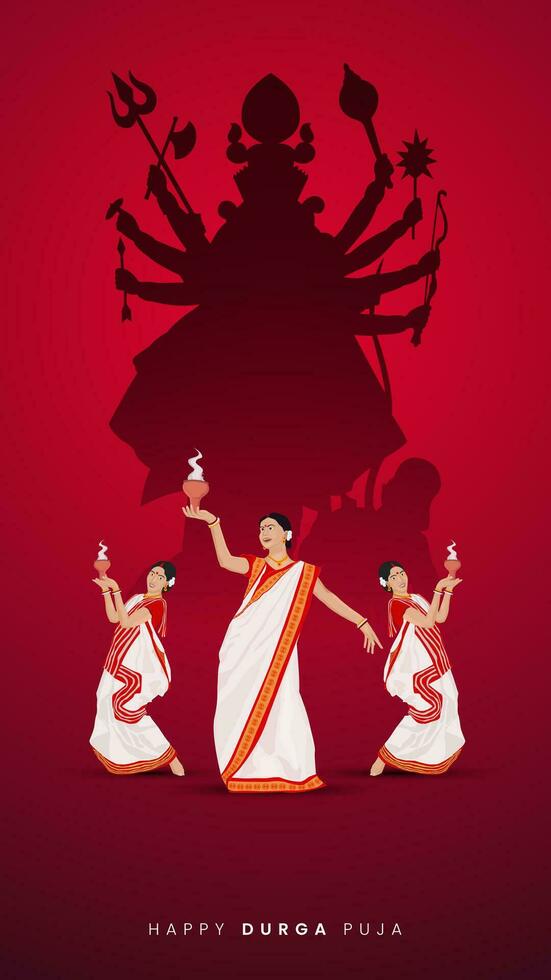 Durga cara en contento Durga puya, dussehra, y navratri celebracion concepto para web bandera, póster, social medios de comunicación correo, y volantes publicidad vector