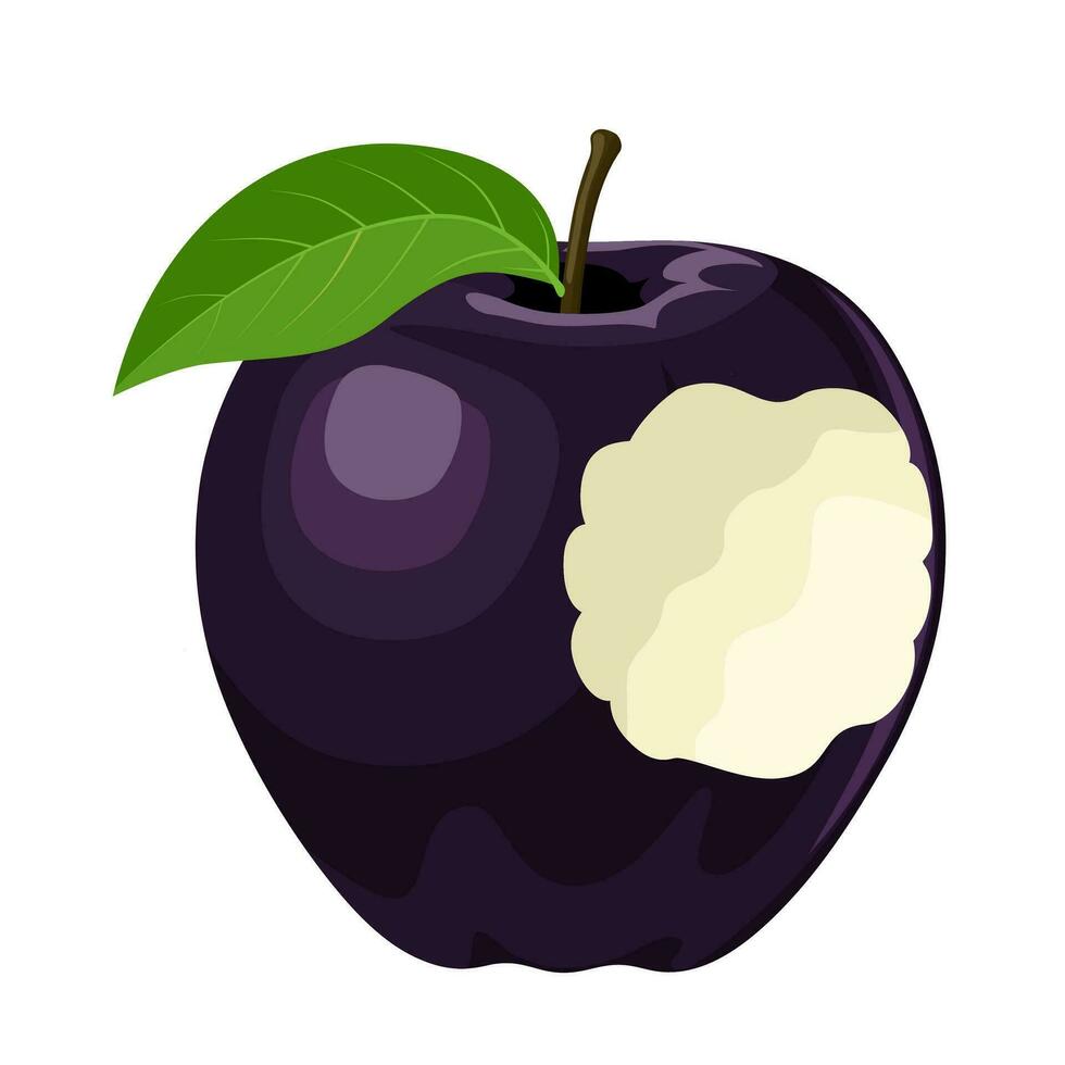 Vector illustration, black diamond apple with bite marks, isolated white background.